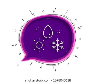 Weather line icon. Chat bubble with shadow. Winter snowflake sign. Sun and rain symbol. Thin line weather icon. Vector