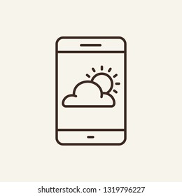 Weather line icon. Clouds on mobile screen on white background. Mobile app concept. Vector illustration can be used for topics like technology, modern world, gadget
