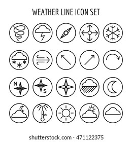 Weather line icon set. Black and white weather vector icons