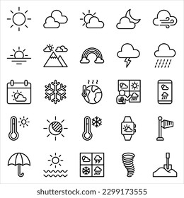 Weather line icon set. Outline collection of meteorology symbols. Vector illustration on white background.