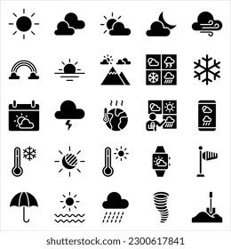 Weather line icon set. Outline collection of meteorology symbols. Vector illustration on white background.