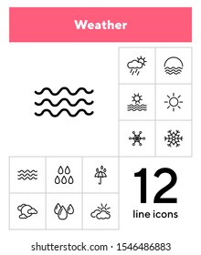 Weather line icon set. Sun, cloudy, rain, snow. Nature concept. Can be used for topics like forecast, season, climate
