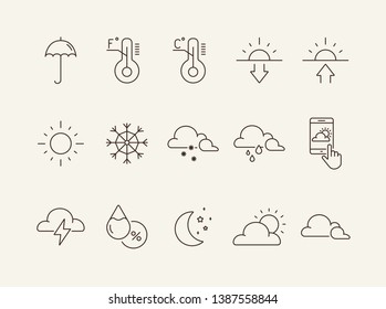 Weather line icon set. Thermometer, environment, summer. Precipitation concept. Can be used for topics like temperature, forecast, meteorology
