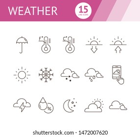 Weather line icon set. Thermometer, environment, summer. Precipitation concept. Can be used for topics like temperature, forecast, meteorology