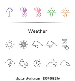 Weather line icon set. Thermometer, environment, summer. Precipitation concept. Can be used for topics like temperature, forecast, meteorology