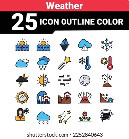 Juego de iconos de línea meteorológica . Ilustración vectorial.