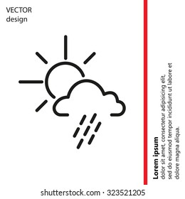 weather line icon. sun behind the cloud with rain