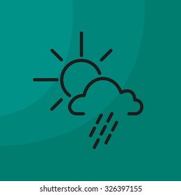 weather line icon. sun behind the cloud with rain