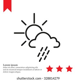 weather line icon. sun behind the cloud with rain