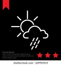 weather line icon. sun behind the cloud with rain