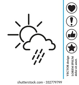 weather line icon. sun behind the cloud with rain