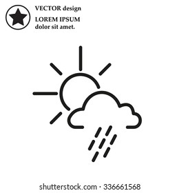 weather line icon. sun behind the cloud with rain