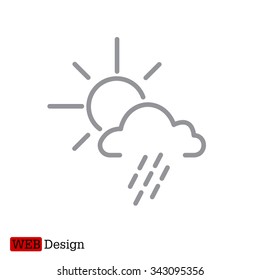 weather line icon. sun behind the cloud with rain