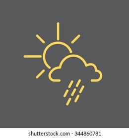 weather line icon. sun behind the cloud with rain