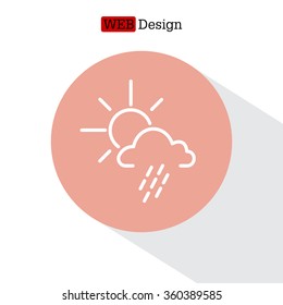 weather line icon. sun behind the cloud with rain