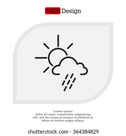 weather line icon. sun behind the cloud with rain