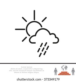 weather line icon. sun behind the cloud with rain