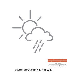 weather line icon. sun behind the cloud with rain
