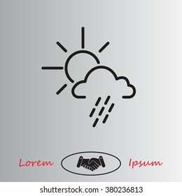 weather line icon. sun behind the cloud with rain