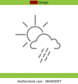 weather line icon. sun behind the cloud with rain