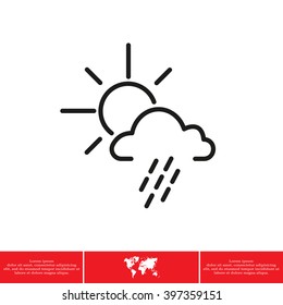 weather line icon. sun behind the cloud with rain