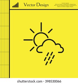 weather line icon. sun behind the cloud with rain