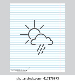 weather line icon. sun behind the cloud with rain