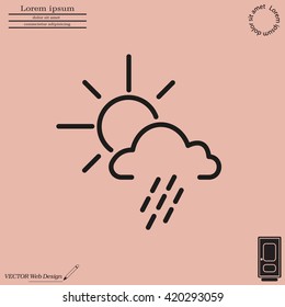 weather line icon. sun behind the cloud with rain