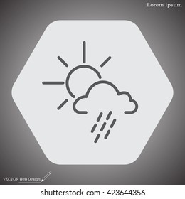 weather line icon. sun behind the cloud with rain