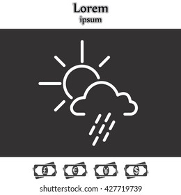 weather line icon. sun behind the cloud with rain