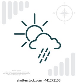 weather line icon. sun behind the cloud with rain