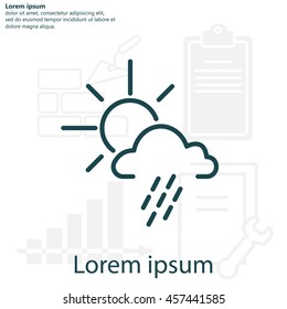 weather line icon. sun behind the cloud with rain