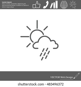 weather line icon. sun behind the cloud with rain