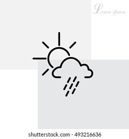 weather line icon. sun behind the cloud with rain