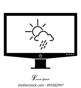weather line icon. sun behind the cloud with rain