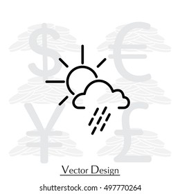 weather line icon. sun behind the cloud with rain