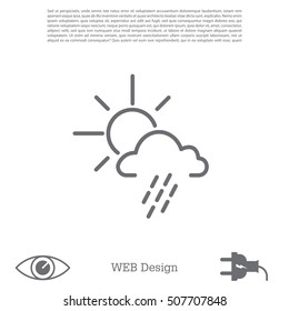 weather line icon. sun behind the cloud with rain