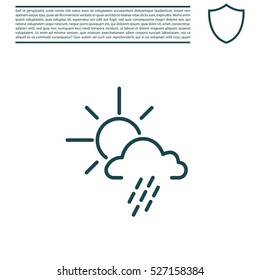 weather line icon. sun behind the cloud with rain