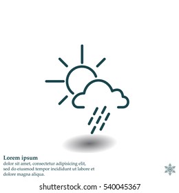 weather line icon. sun behind the cloud with rain