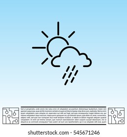 weather line icon. sun behind the cloud with rain