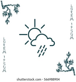 weather line icon. sun behind the cloud with rain