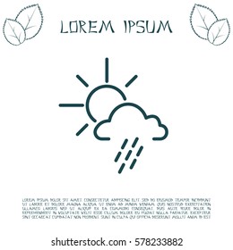 weather line icon. sun behind the cloud with rain