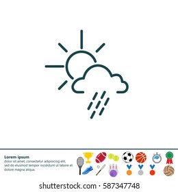 weather line icon. sun behind the cloud with rain