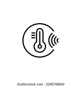 Weather line icon. Temperature, thermometer, cold, heat, signal, communication, waves, impulse, notification, sign, logo,. Technology concept. Vector black line icon on white background