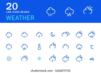 Weather line icon template  Wind, Blizzard, Sun, Rain and more vector illustration for graphic and web design. - Vector