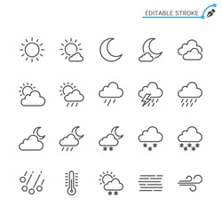 Weather Line Icons. Editable Stroke. Pixel Perfect.