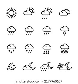 Weather line icons. Editable stroke. Pixel perfect