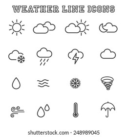 weather line icons, mono vector symbols