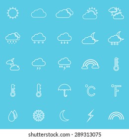 Weather line icons on blue background, stock vector