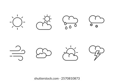 Weather Line Icons Set. Minimalist Climate and Forecast Symbols